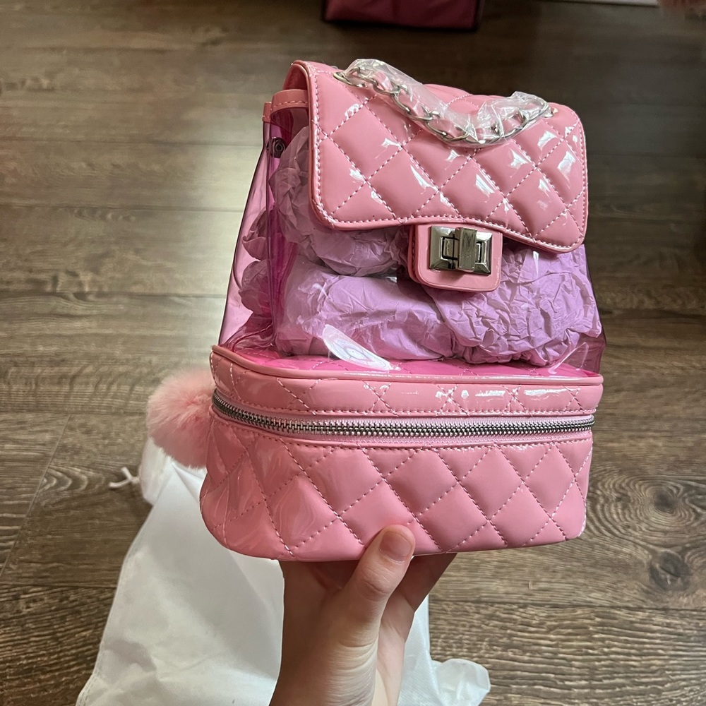 Dolls Kill Pink Quilted Clear Panel Mini Backpack